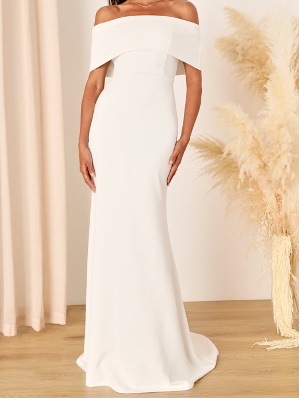 Lulus Exceptional Romance White off the shoulder Mermaid Maxi Dress medium